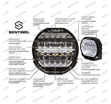 Lampada Frontale Sentinel LED Lazer 18CM Elite (Nero) - WildTT