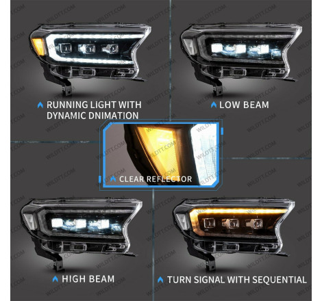 Faróis LED Trijector Style Ford Ranger 2016-2022 - WildTT